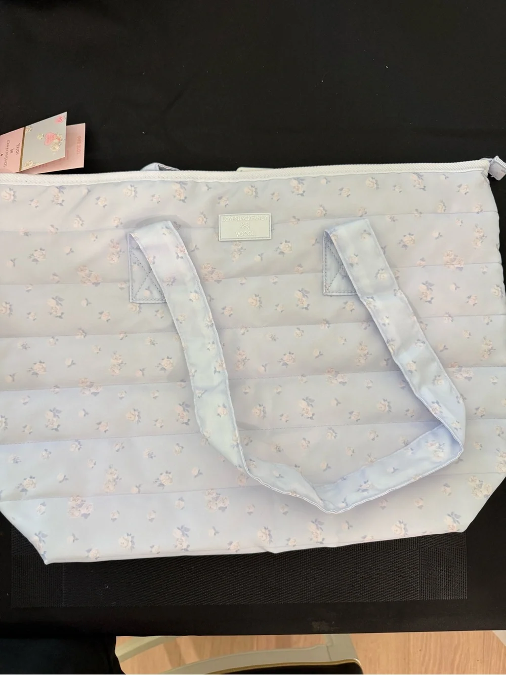 LoveShackFancy Light Blue Quilted Floral Tote
